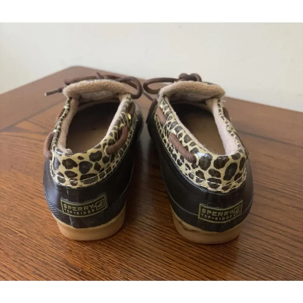 Sperry Womens Size 7 Saltwater 1 Eye Slip On Cheetah Duck Boots Shoes - Picture 4 of 9